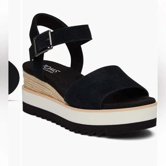 TOMS Women's Black Suede Platform Sandals - Picture 5 of 7
